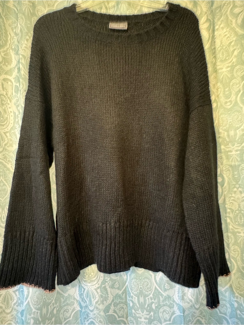 Wooden Ships Black Knit Sweater with Branded Label